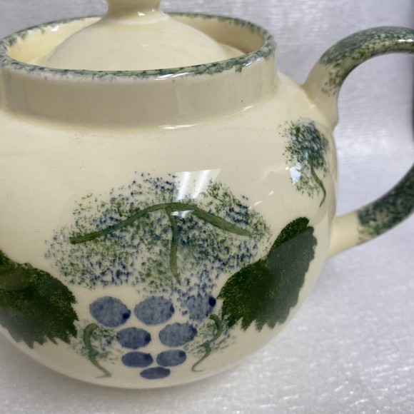 7pc Vintage England Handpaint Poole Pottery Green Vineyard Grape Teapot cup set - Picture 3 of 16